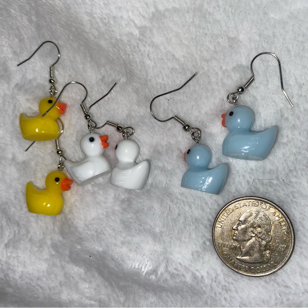 Rubber Duckie Earrings. Yellow, Blue, White. Easter, Spring, Jeep 3 pair